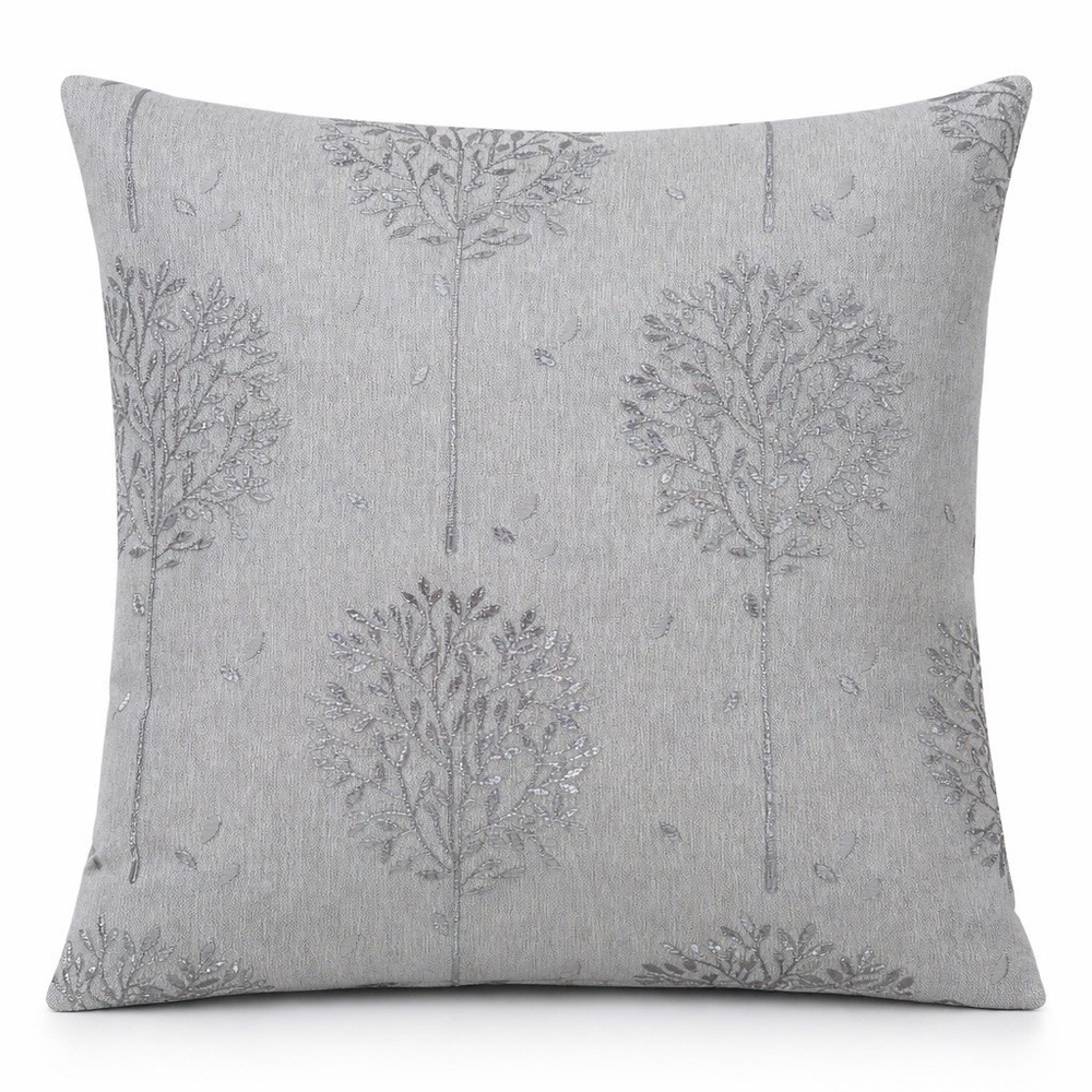 Silver Gray Linen-Look Botanical Embroidered 20x20 Pillow Sham ONLY *No Insert